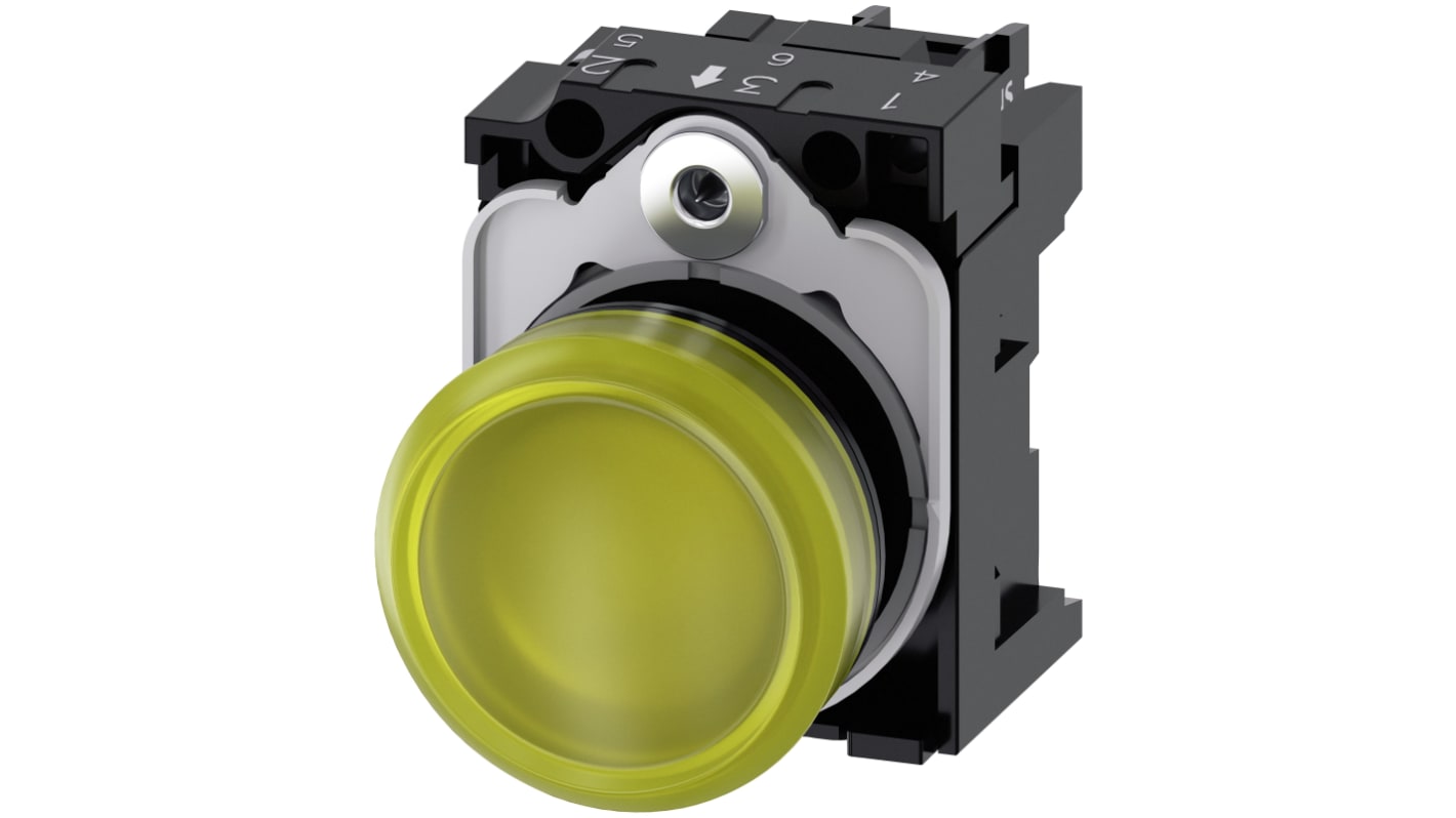 Siemens, SIRIUS ACT, Panel Mount Yellow LED Pilot Light, 22mm Cutout, IP20, Round, 24V ac/dc