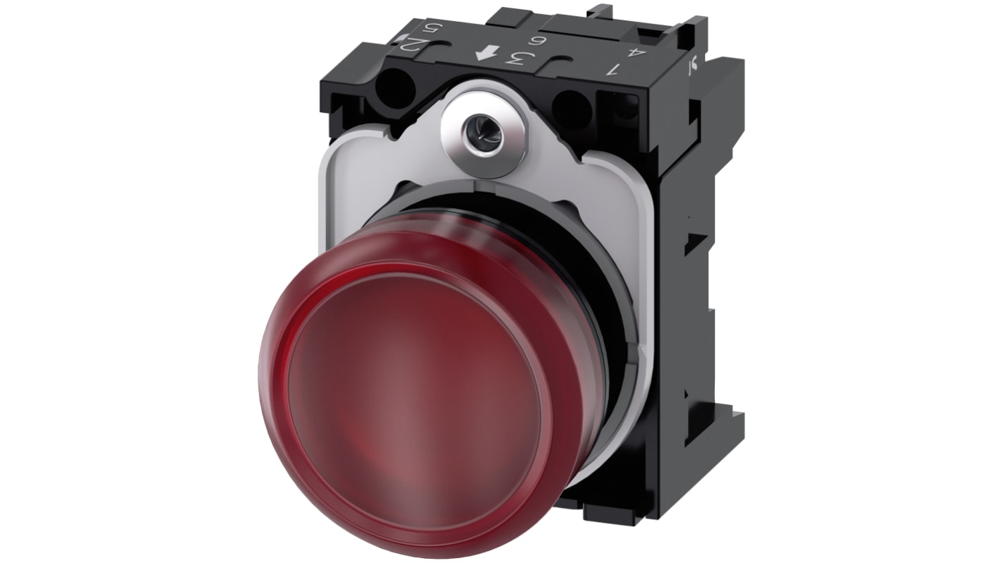 Siemens, SIRIUS ACT 3SU11, Panel Mount Red LED Pilot Light, 22mm Cutout, IP20, Round, 230V ac