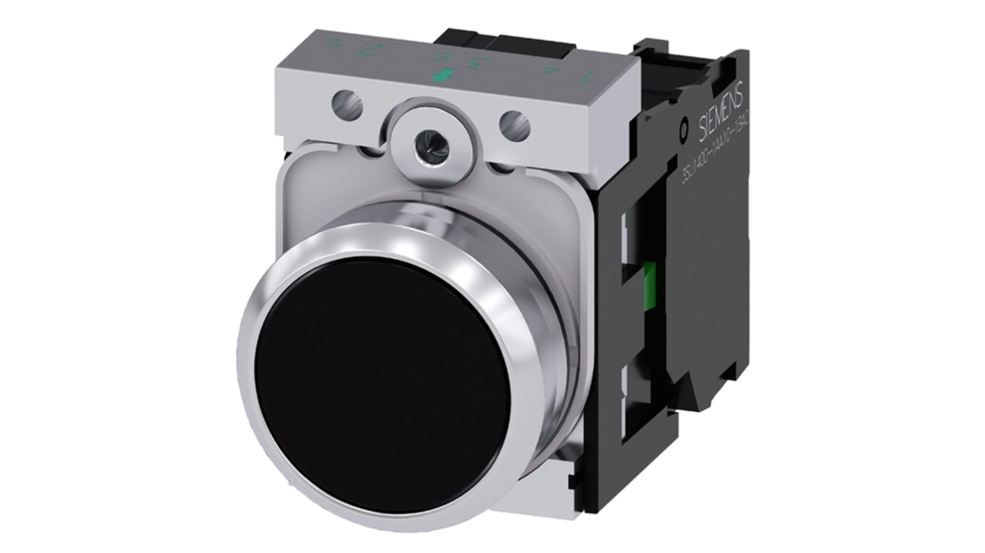 Siemens 按钮, Φ22mm开孔, 正面安装, 瞬时操作, 黑色圆形金属, 单刀单掷, IP66、 IP67， IP69, SIRIUS ACT 3SU11系列