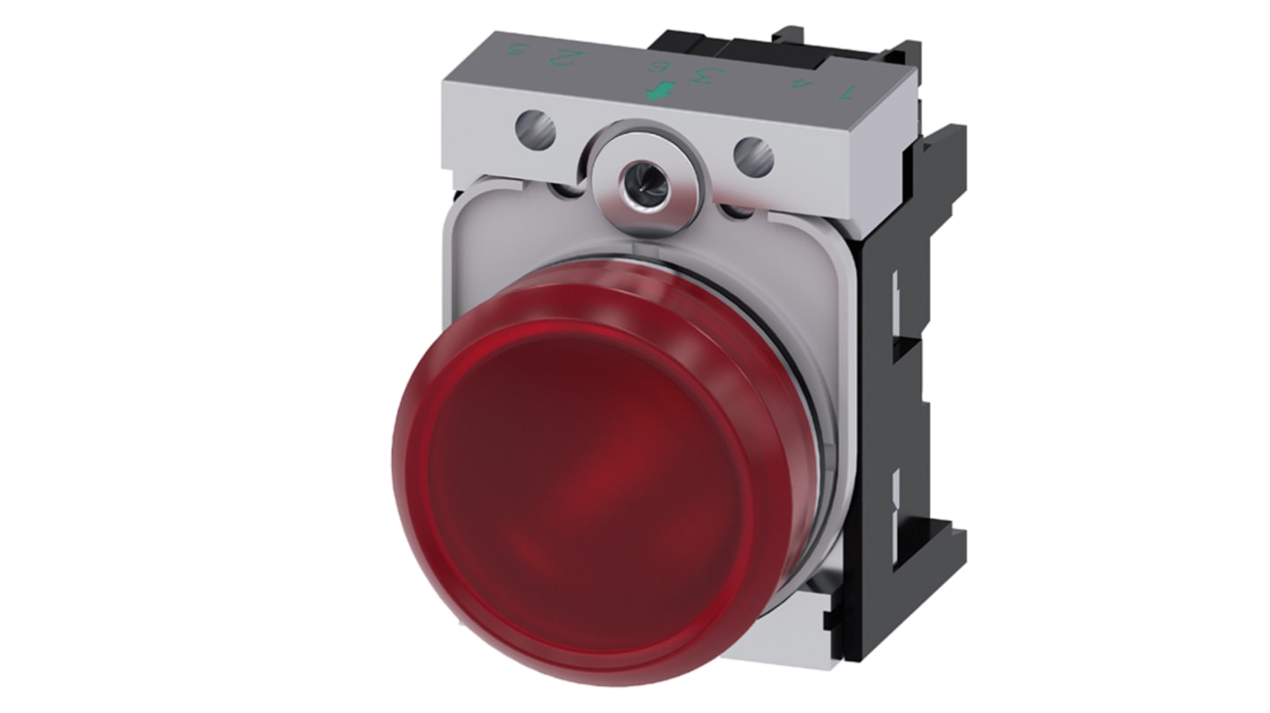 Siemens, SIRIUS ACT 3SU11, Panel Mount Red LED Pilot Light, 22mm Cutout, IP20, Round, 24V ac/dc