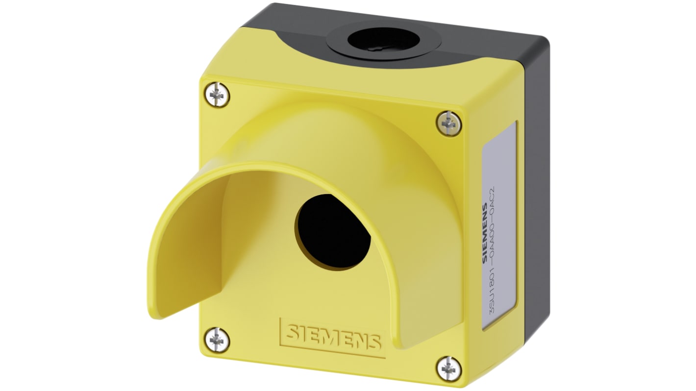 Siemens 单孔按钮盒, Φ22mm孔径, 黄色塑料外壳, IP66、 IP67， IP69, 最高+70°C, 85mm x 89.4mm x 112.5mm, SIRIUS ACT 3SU18系列