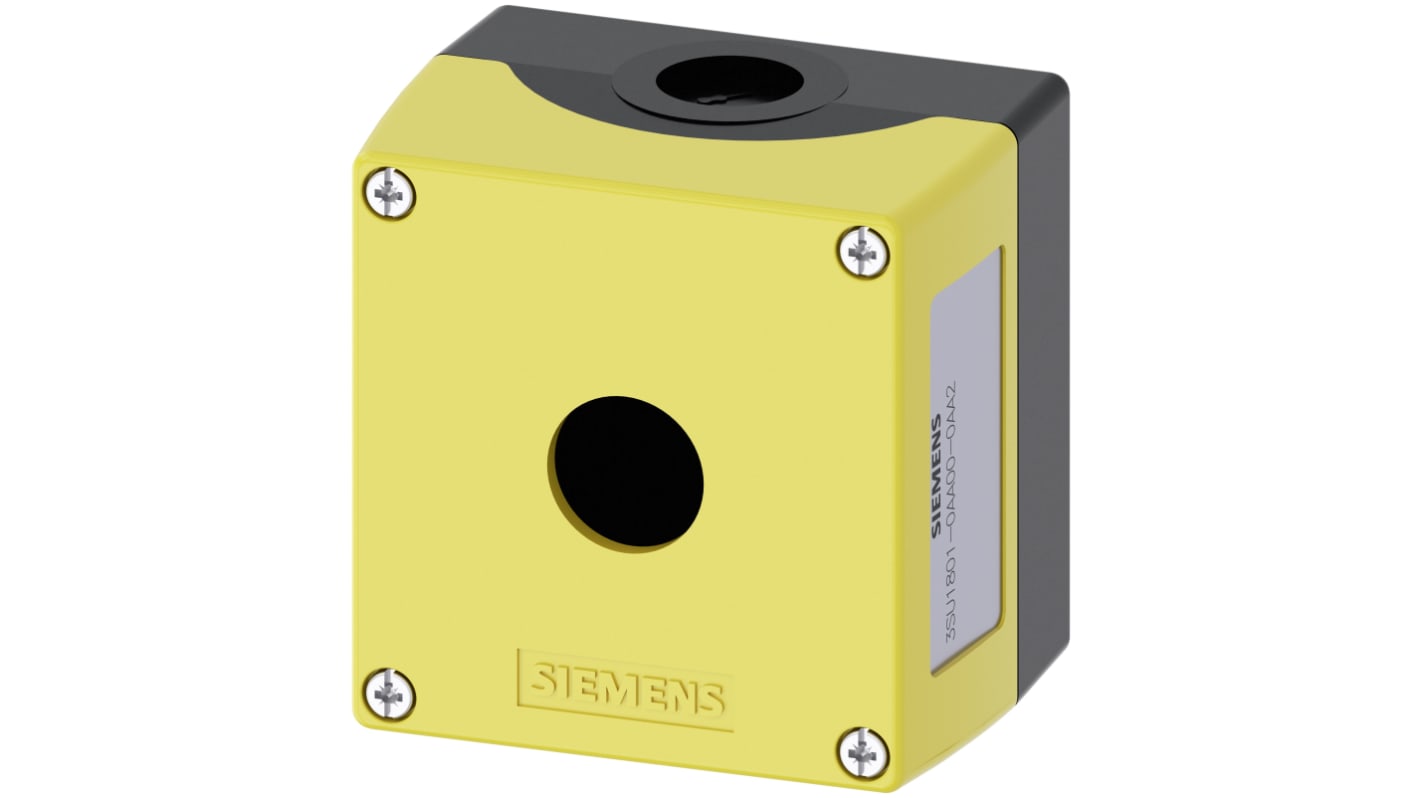 Siemens Yellow Plastic SIRIUS ACT 3SU18 Push Button Enclosure - 1 Hole 22mm Diameter
