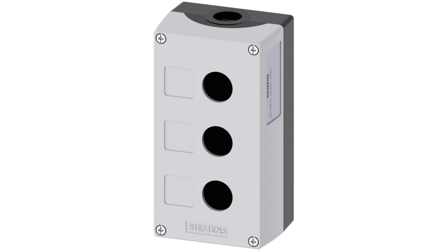 Siemens Grey Plastic SIRIUS ACT 3SU18 Push Button Enclosure - 3 Hole 22mm Diameter