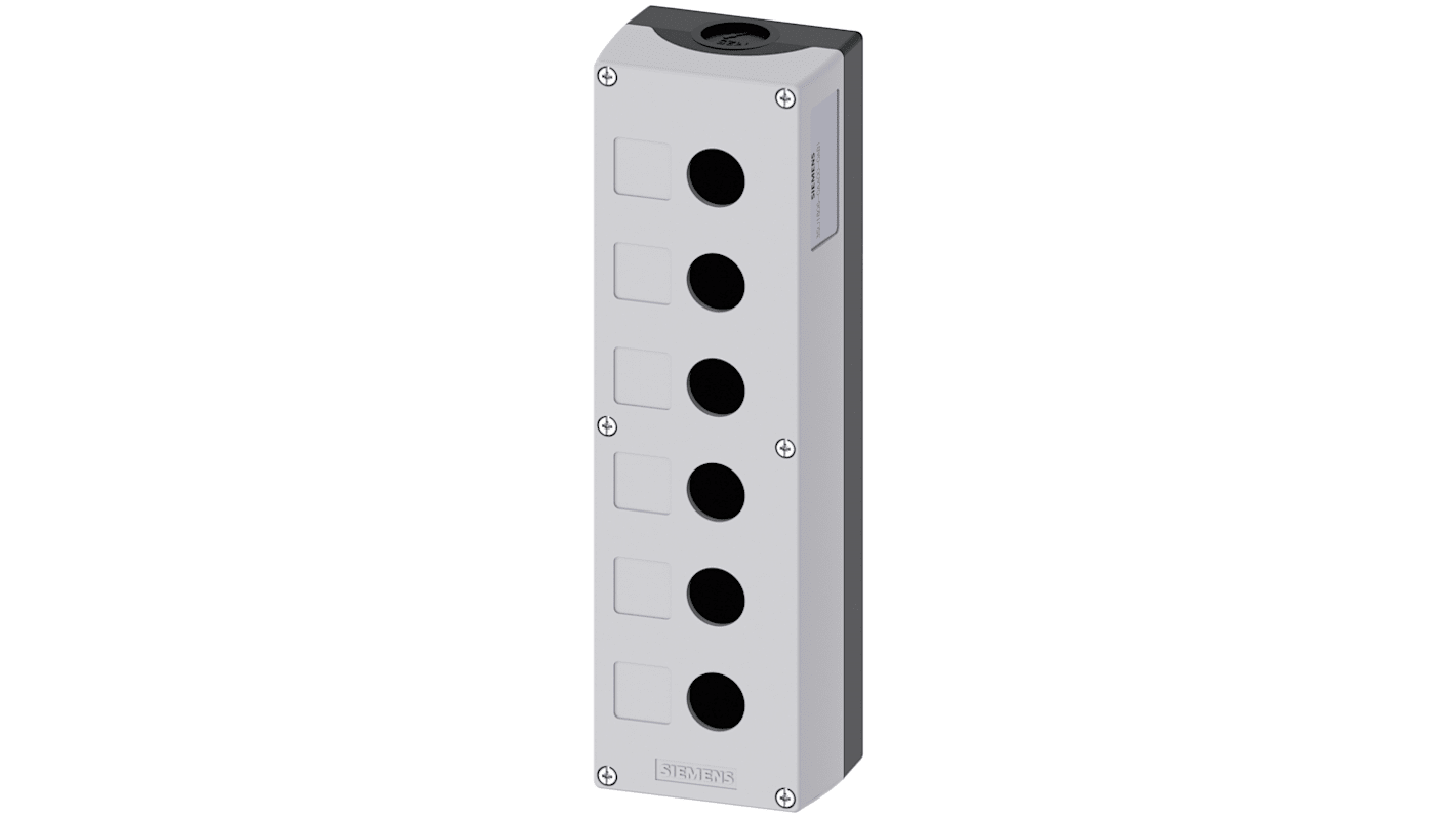 Siemens Grey Plastic SIRIUS ACT 3SU18 Push Button Enclosure - 6 Hole 22mm Diameter