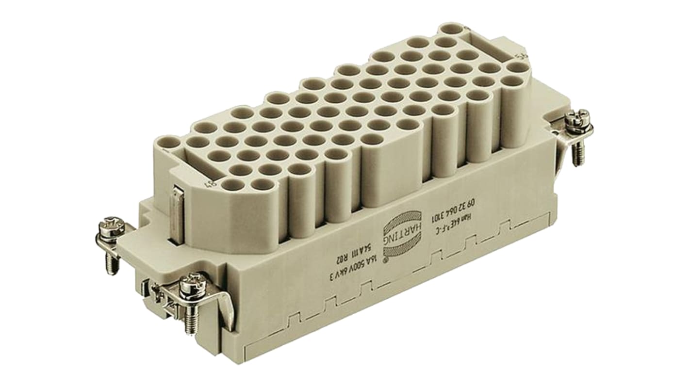 HARTING Heavy Duty Power Connector Insert, 16A, Female, Han EEE HMC Series, 64 Contacts