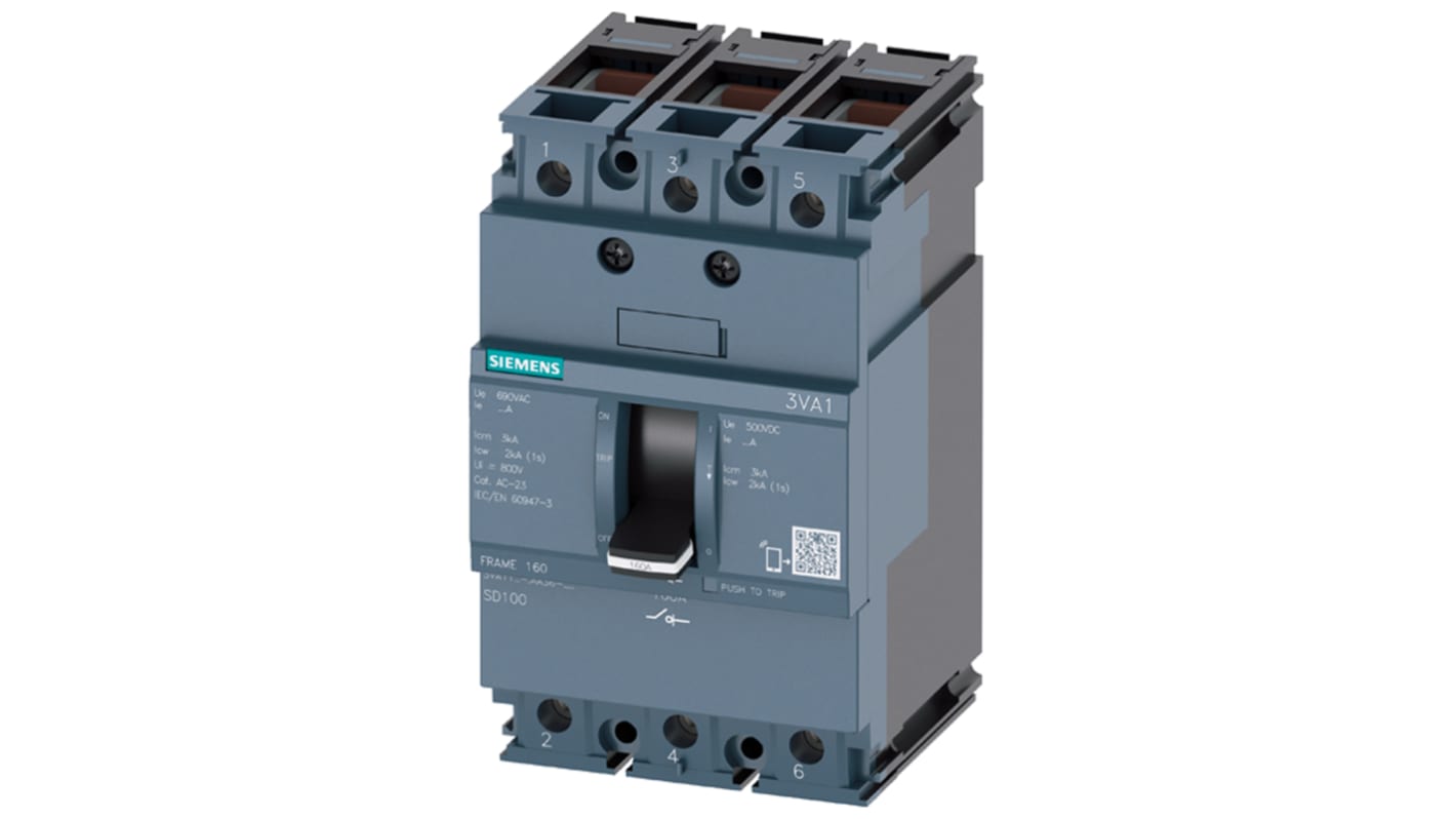 Siemens 3VA Trennschalter 3-polig 100A Schwarz IP 40 68kW 500 V dc, 690V ac Sentron