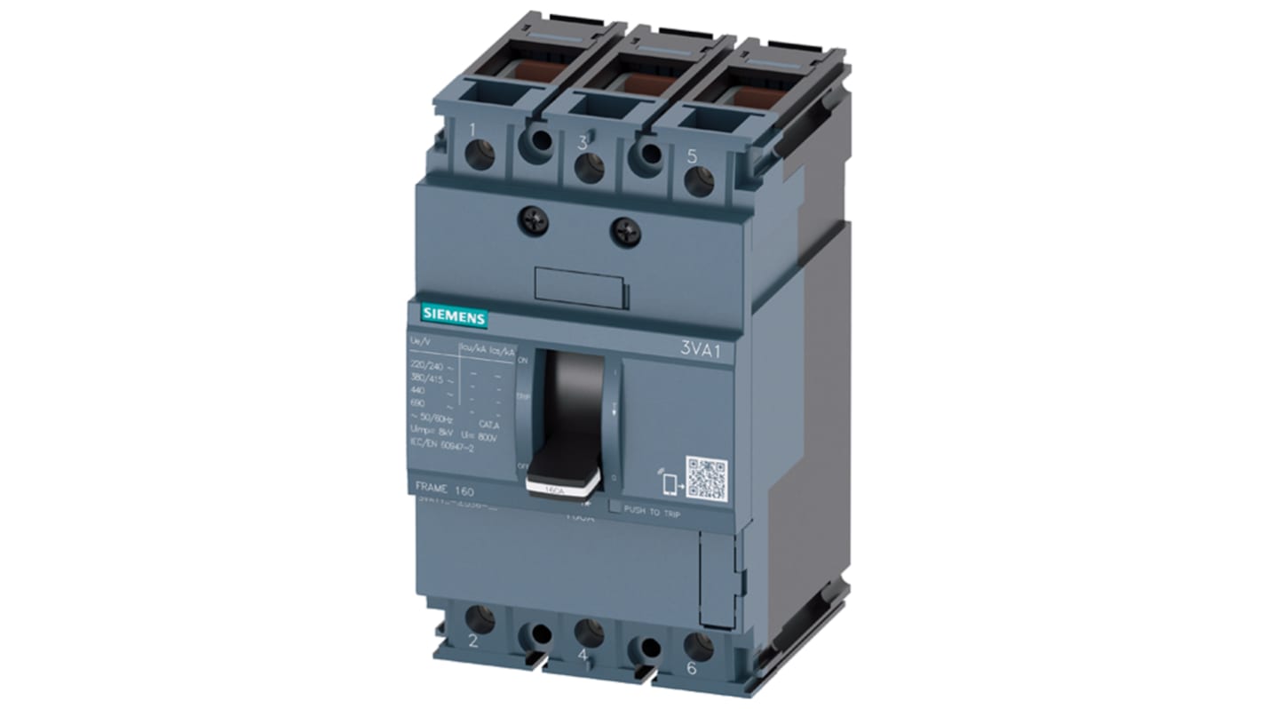 Interruttore magnetotermico scatolato 3VA1180-3ED36-0AA0, 3, 80A, 690V, potere di interruzione 25 kA, Fissa