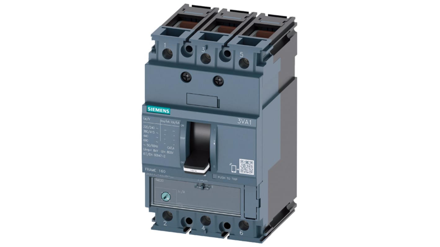 Siemens, SENTRON MCCB 3P 16A, Breaking Capacity 25 kA, Fixed Mount