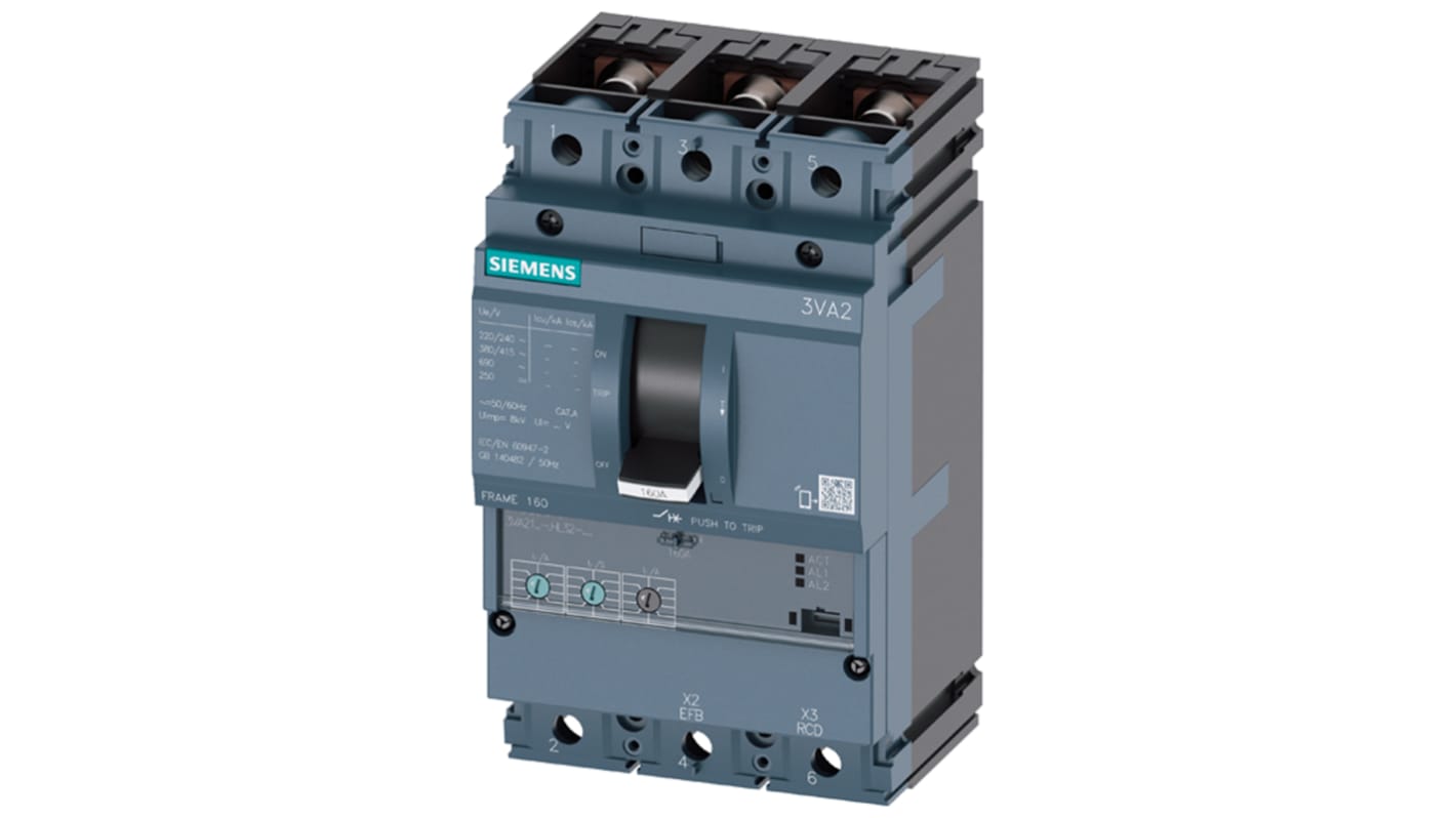 Siemens SENTRON 3VA, Leistungsschalter MCCB 3-polig, 250A / Abschaltvermögen 55 kA 690V, Fest, L. 105mm