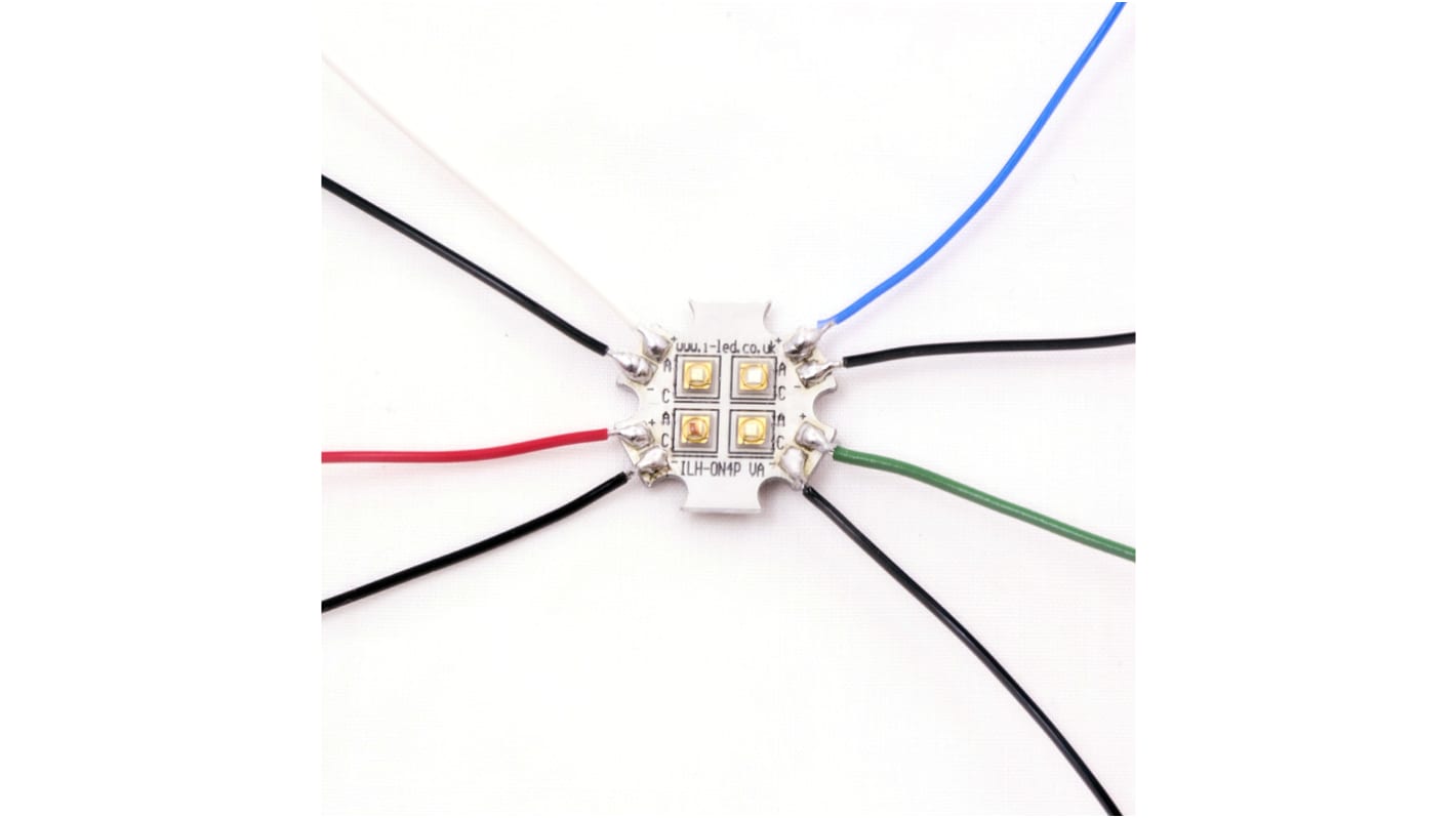 Intelligent LED Solutions LED灯片, 4灯珠, 蓝色，绿色，红色，白色, 39 lm, 63 lm, 95 lm, 125 lm, 2 → 2.6 V, 2.7 → 3.5 V,