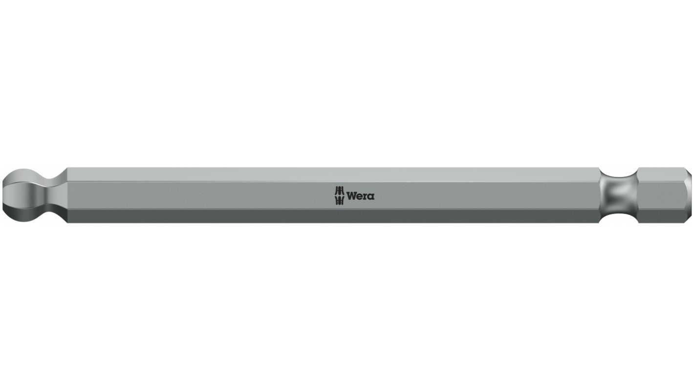 Wera Ball End Hexagon Screwdriver Bit, 3 mm Tip, 1/4 in Drive, Hexagon Drive, 89 mm Overall