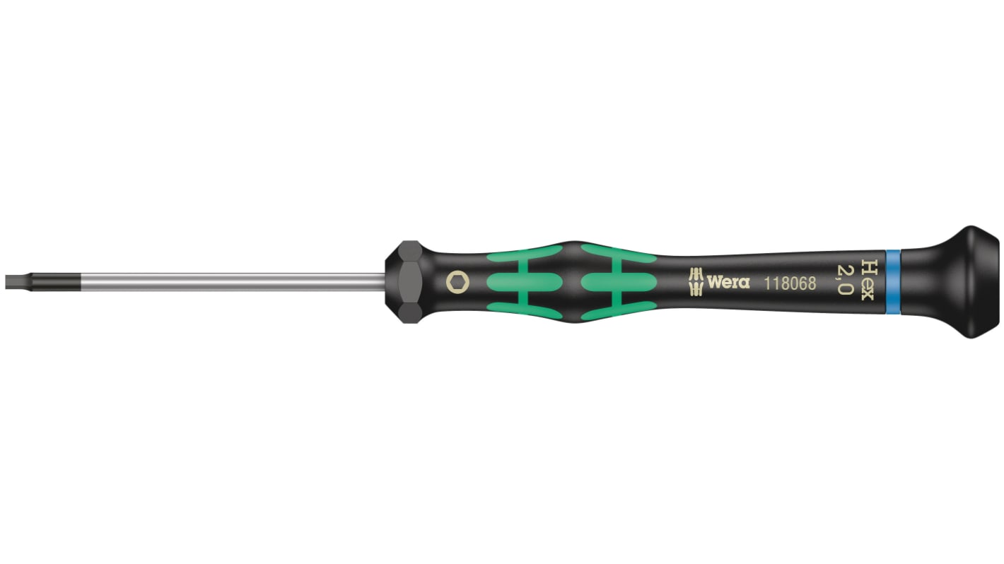 Wera Hexagon Precision Screwdriver, 2 mm Tip, 60 mm Blade, 157 mm Overall