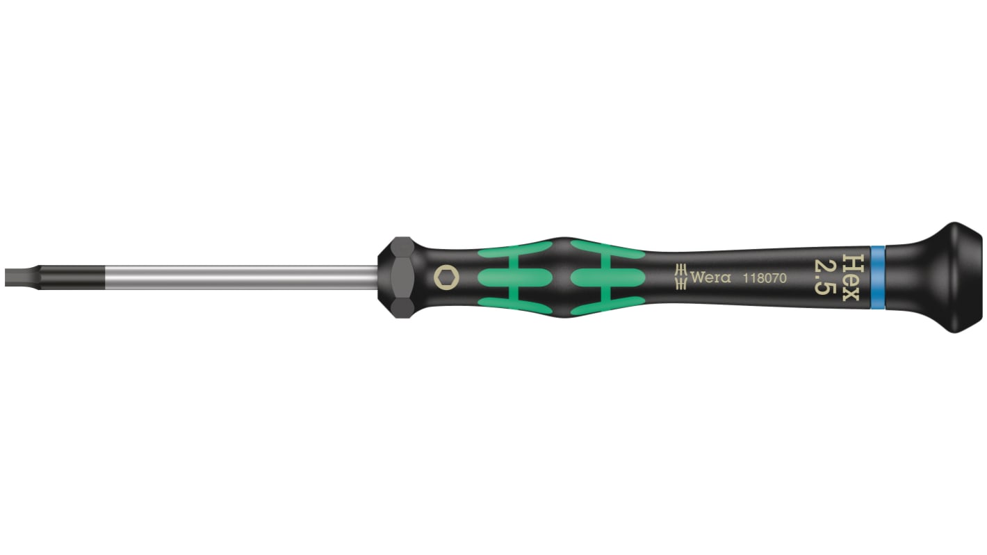 Destornillador de precisión Wera, tipo Destornillador de precisión, punta Hexagonal 2,5 mm, hoja de 60 mm