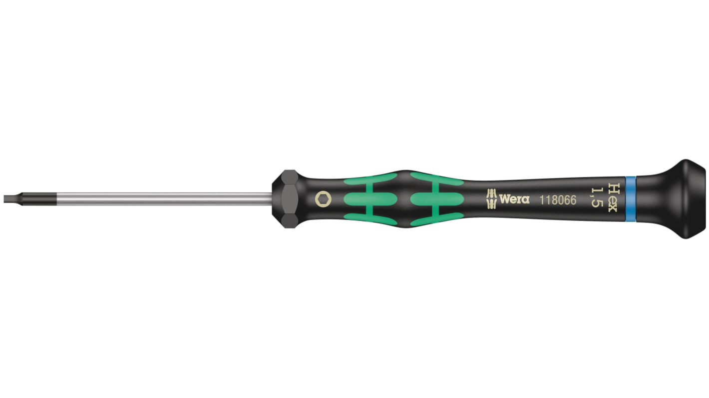 Destornillador de precisión Wera, tipo Destornillador de precisión, punta Hexagonal 1,5 mm, hoja de 60 mm