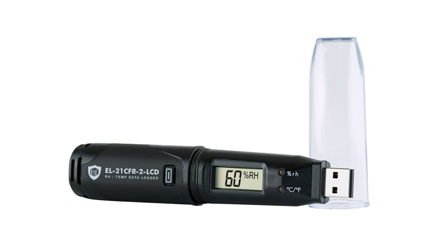 Registrador de datos Lascar EL-21CFR-2-LCD, para Humedad Temperatura, Punto de rocío, con alarma, display LCD, interfaz