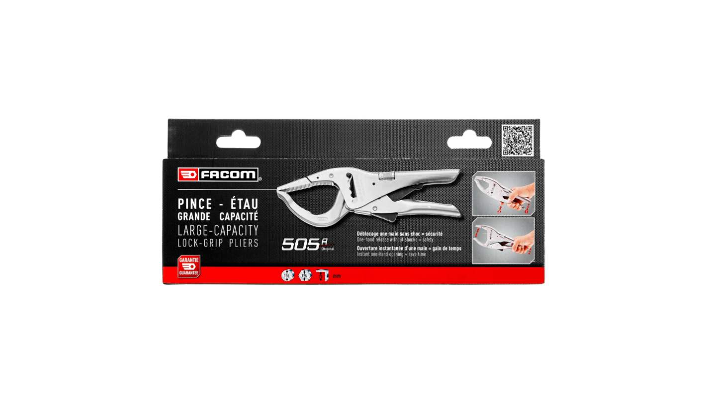 Facom 505APB Locking Pliers, 270 mm Overall, Lock Grip Tip, 17mm Jaw