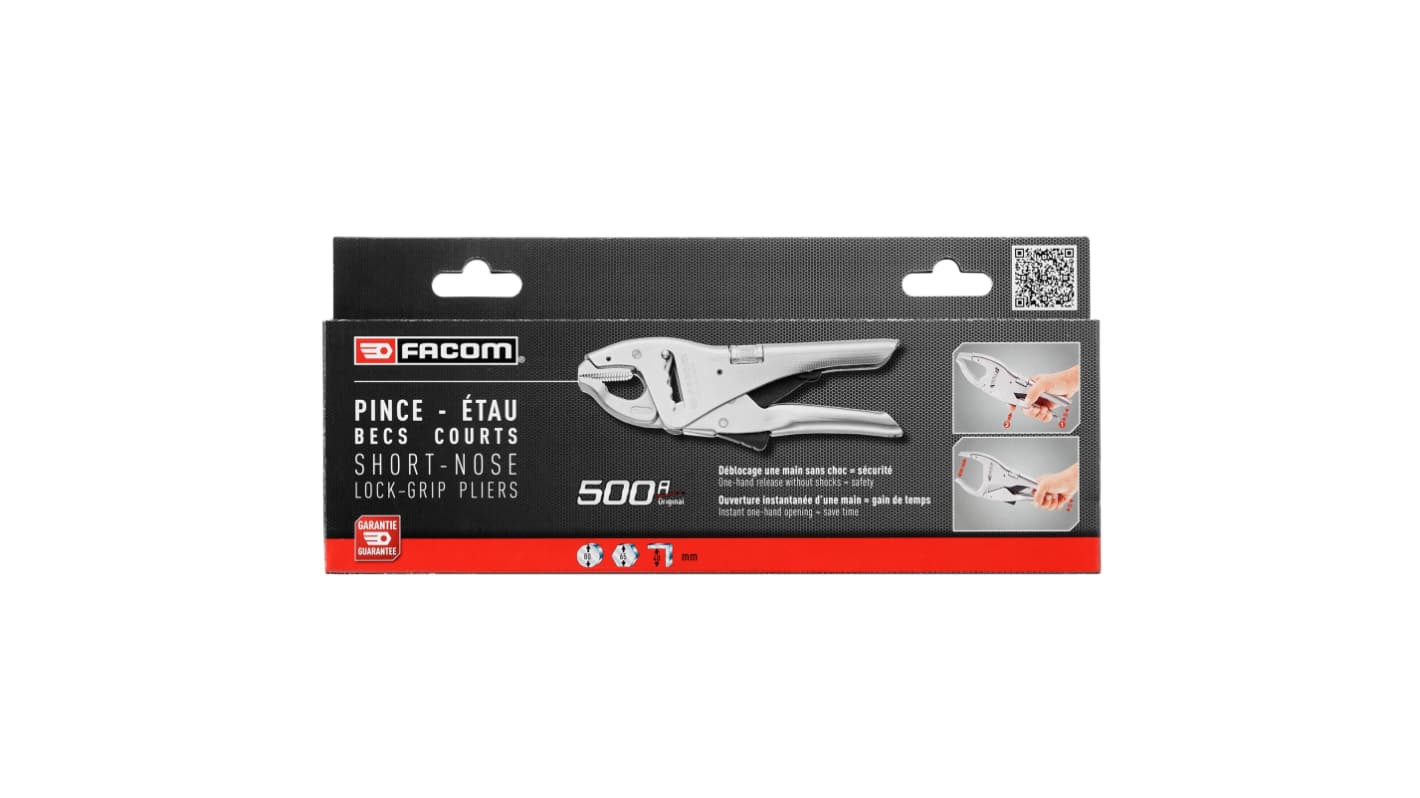 Facom 500APB Locking Pliers, 225 mm Overall, Lock Grip Tip, 17mm Jaw