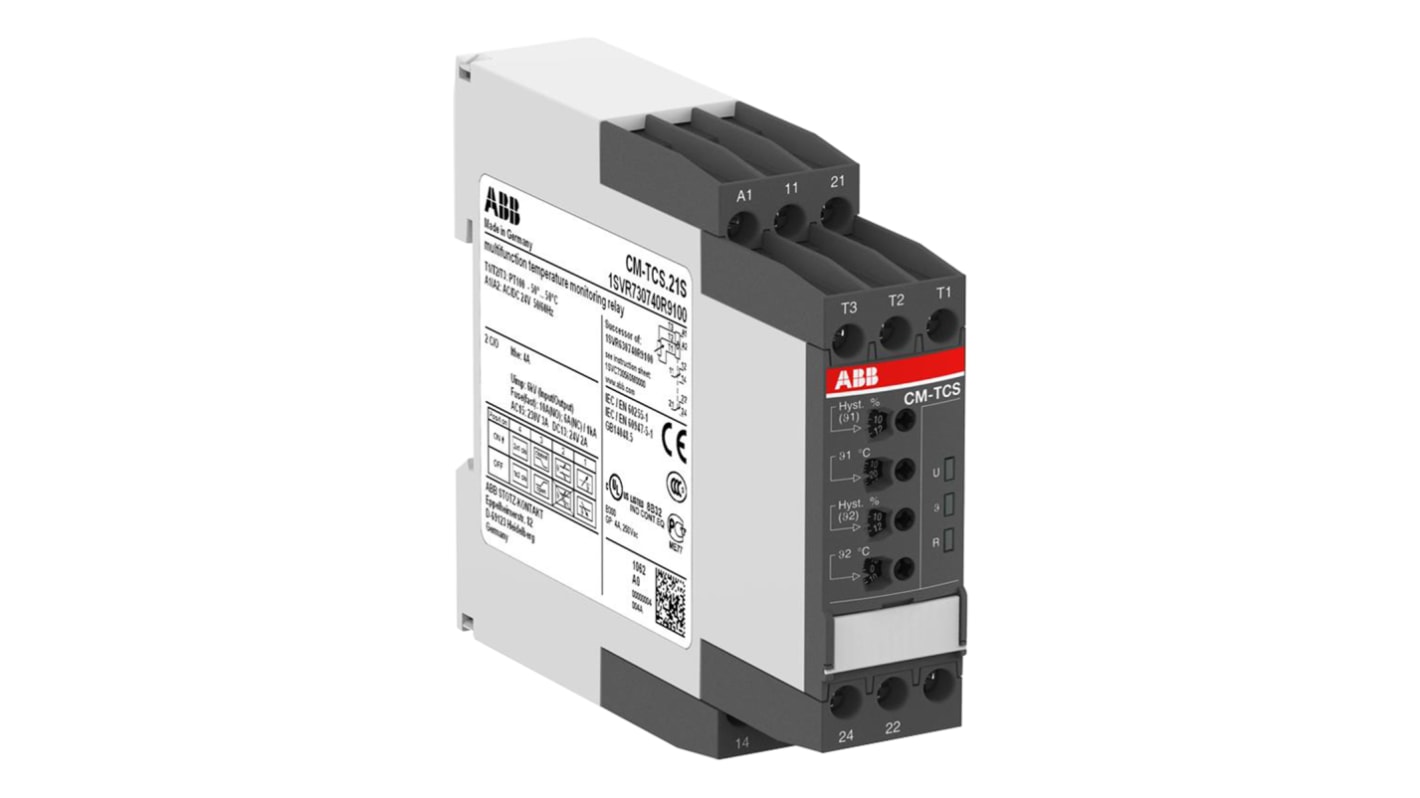 Relé de supervisión de Temperatura ABB serie CM-TCS, SPDT, 3 fases, para carril DIN