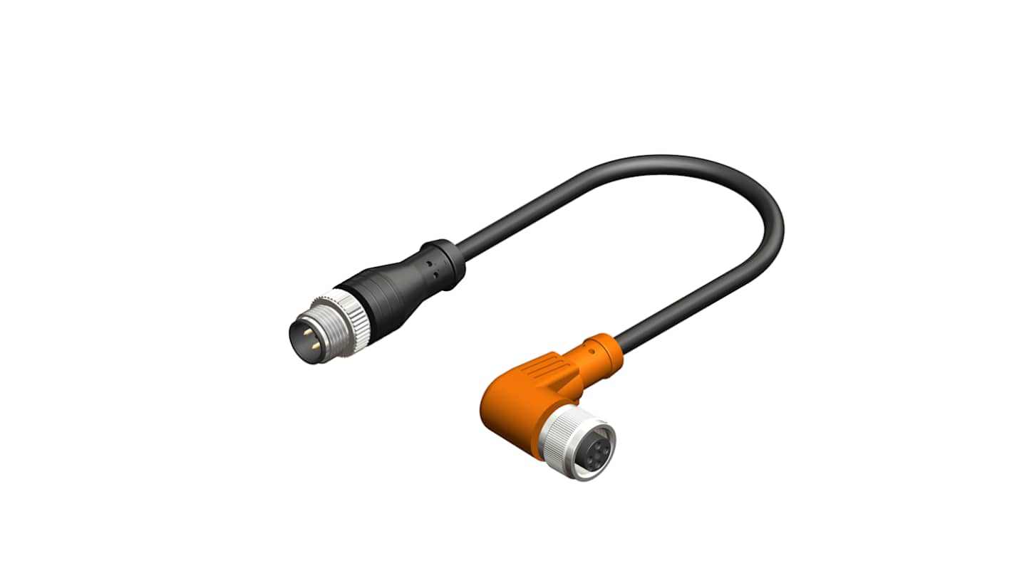RS PRO Right Angle Female 4 way M12 to Straight Male 4 way M12 Sensor Actuator Cable, 2m