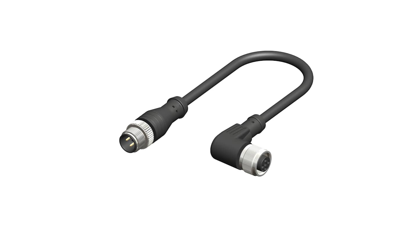 RS PRO Right Angle Female 4 way M12 to Straight Male 4 way M12 Sensor Actuator Cable, 2m