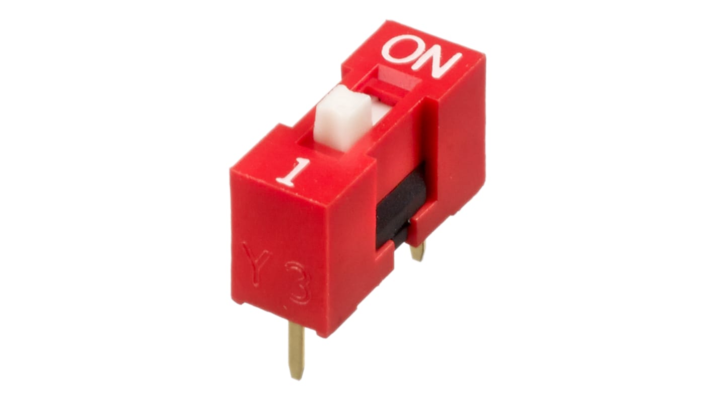 Interruptor DIP, SPST, Montaje en orificio pasante, Actuador Elevado, 25 mA, 1 vías, -40 → +85°C