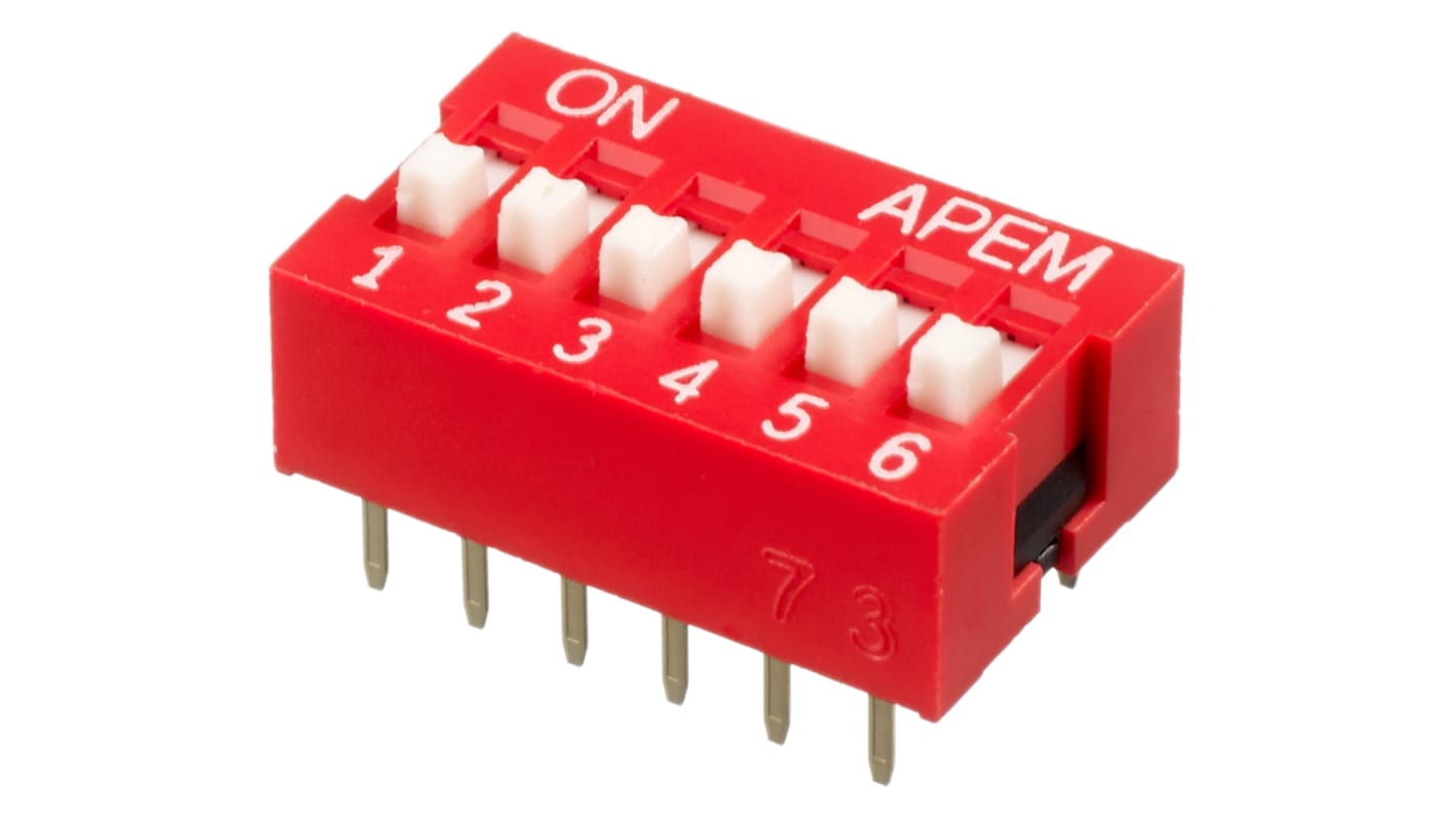 Interruttore DIP NDS-06-V, SPST, 25 mA, 6 posizioni, attuatore a Rialzato, Foro passante