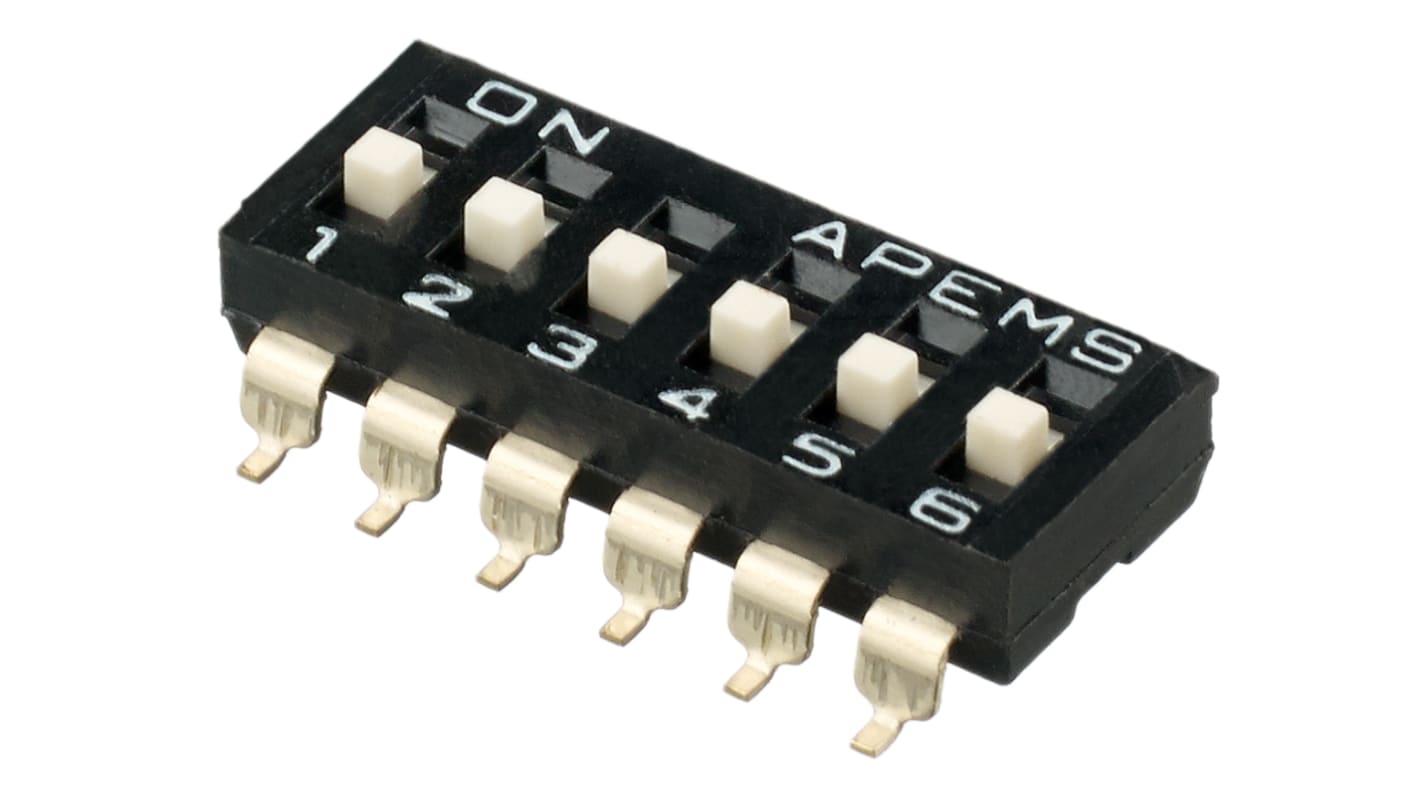 APEM 6 Way Surface Mount DIP Switch SPST, Raised Actuator Slide Actuator