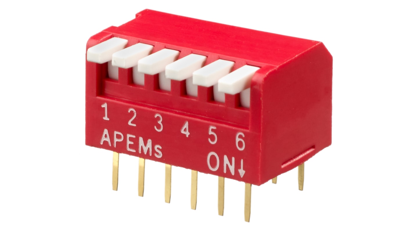 APEM 6 Way Through Hole Piano Dip Switch SPST, Piano Actuator