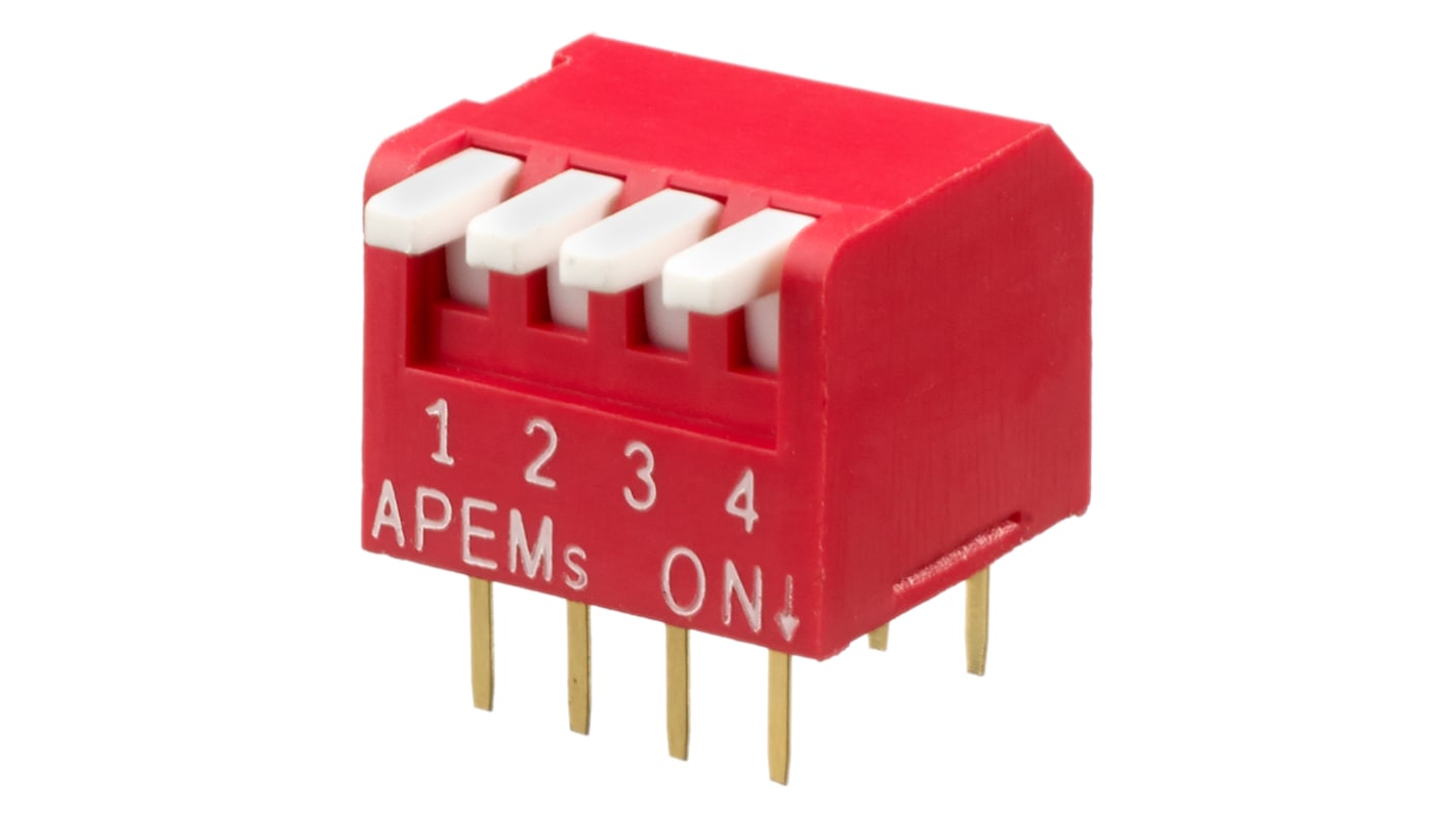 APEM 4 Way Through Hole Piano Dip Switch SPST, Piano Actuator