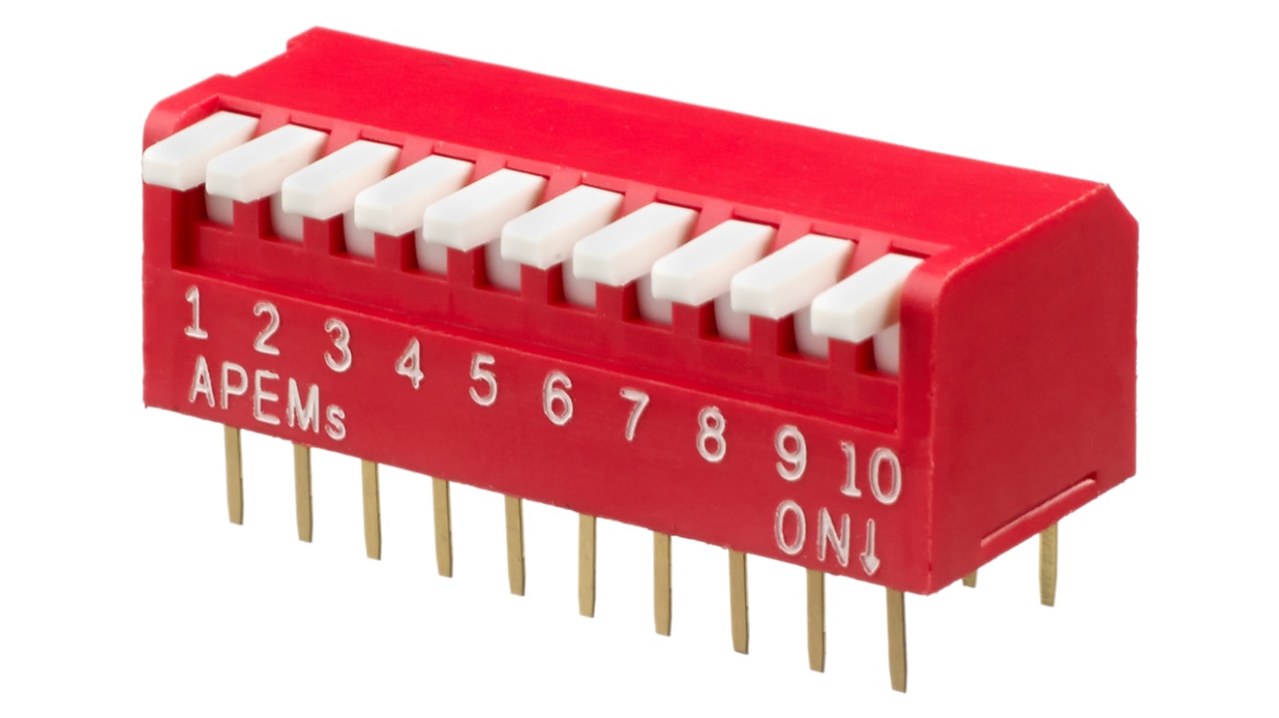 Apem 10 Way Through Hole Piano Dip Switch SPST, Piano Actuator
