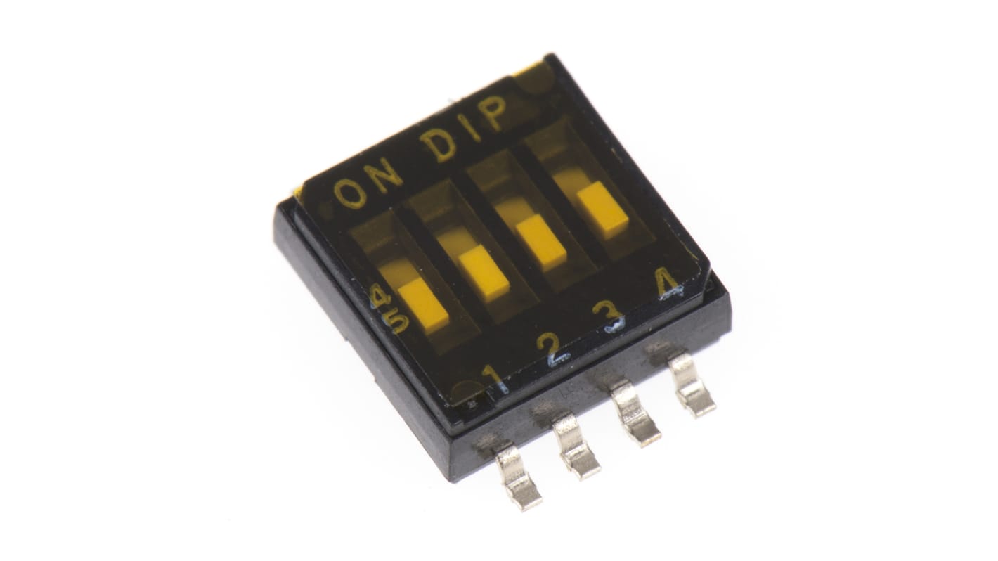 Interruttore DIP DHA-04T-Q, SPST, 25 mA a 24 V cc, 4 posizioni, attuatore a A filo, a slitta, Montaggio superficiale