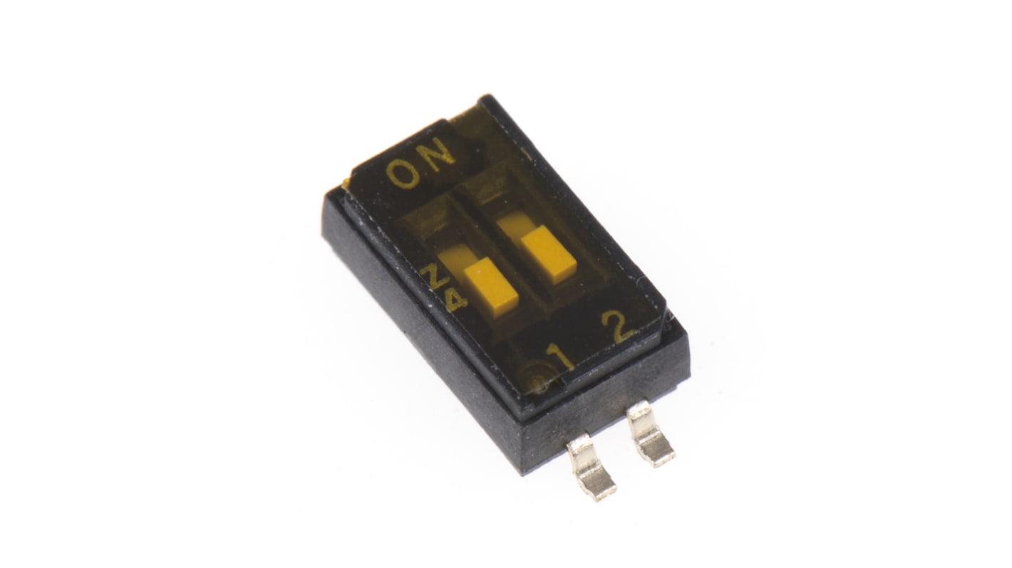 Interruttore DIP DHA-02T-Q, SPST, 25 mA a 24 V cc, 2 posizioni, attuatore a A filo, a slitta, Montaggio superficiale