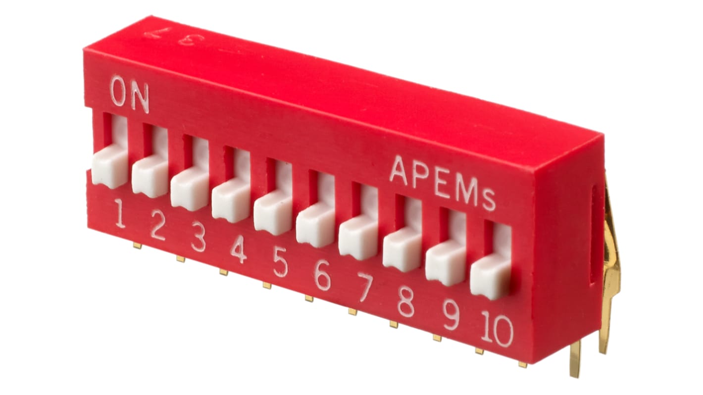 APEM 10 Way Through Hole DIP Switch SPST, Raised Actuator