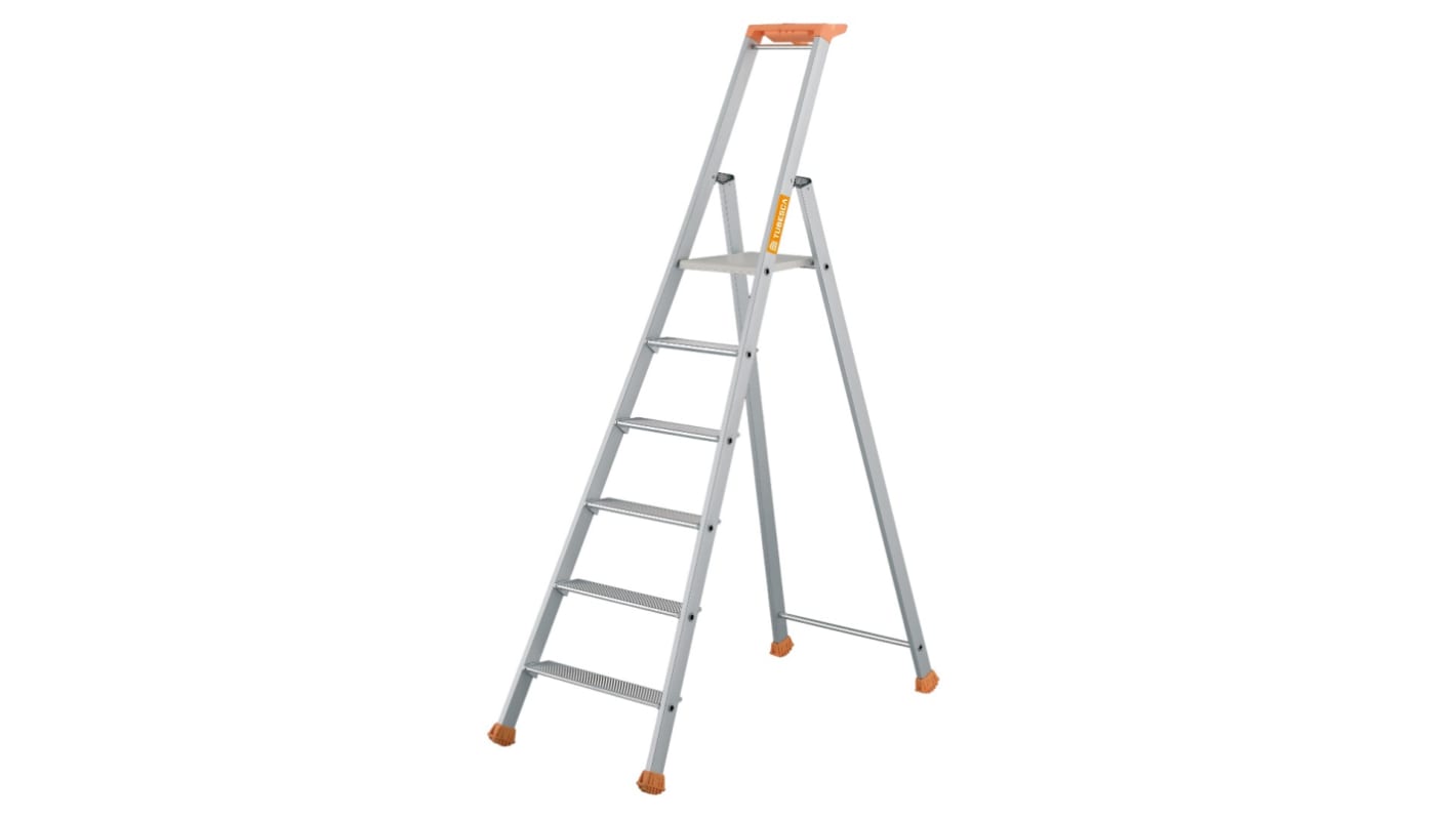 TUBESCA Anodized Aluminium 6 steps Step Ladder, 1.32m platform height, 1.97m open length