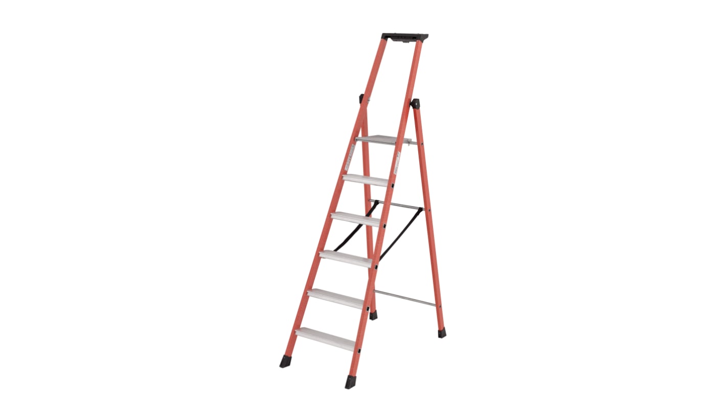 TUBESCA Fibreglass 6 steps Step Ladder, 1.38m platform height, 2.04m open length