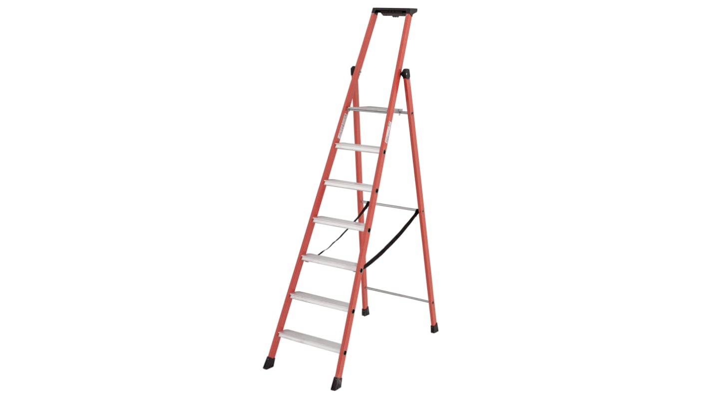 TUBESCA Fibreglass 7 steps Step Ladder, 1.61m platform height, 2.27m open length
