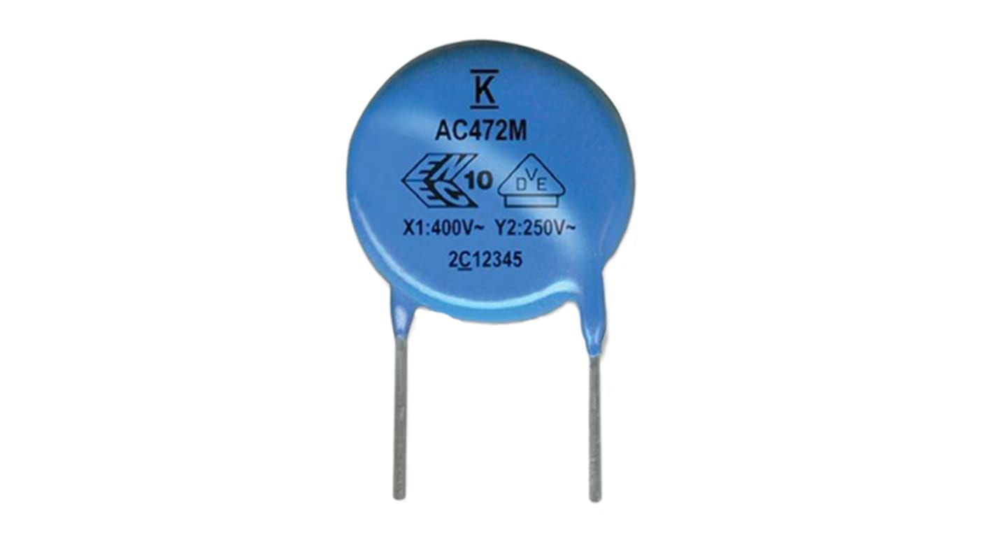 Condensador cerámico monocapa (SLCC) KEMET, 4.7nF, ±20%, 250V ac, Montaje en orificio pasante, Y5U dieléctrico