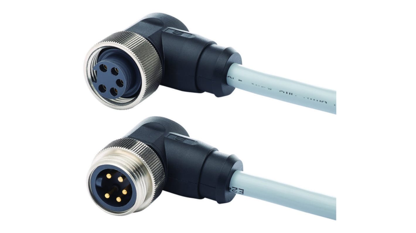 Harting Right Angle Female 5 way 7/8 in Circular to Right Angle Male 5 way 7/8 in Circular Sensor Actuator Cable, 1m