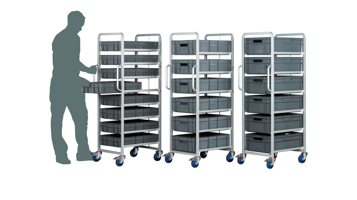 RS PRO 6 Shelf Steel Drawer Trolley, 600 x 400 x 170mm, 250kg Load