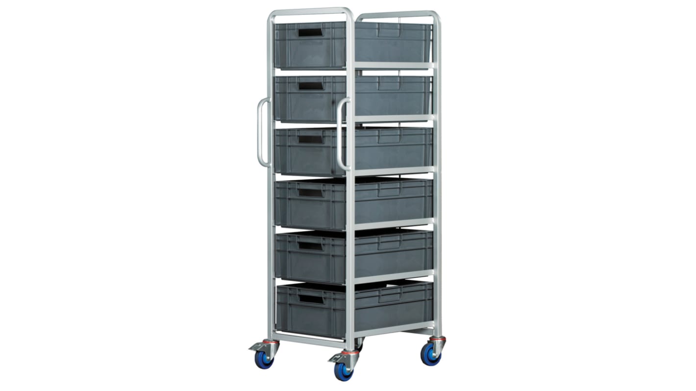 RS PRO 6 Shelf Steel Drawer Trolley, 600 x 400 x 200mm, 250kg Load