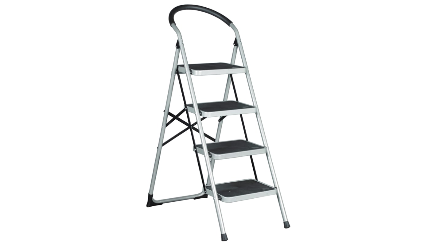 RS PRO 4 Tread Steel Steps 0.93m Platform Height Silver Grey