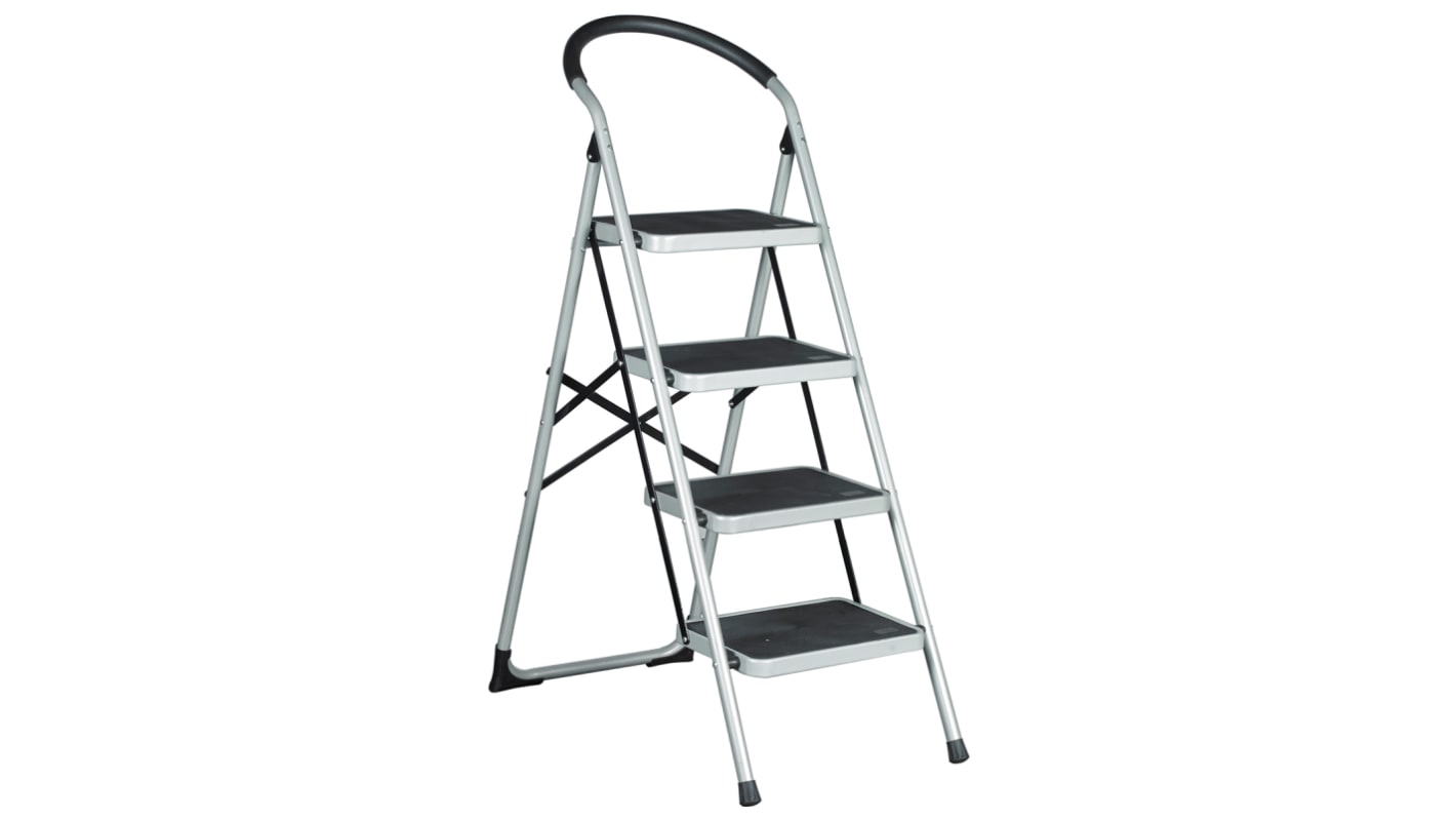 RS PRO 4 Tread Steel Steps 0.93m Platform Height, Silver Grey