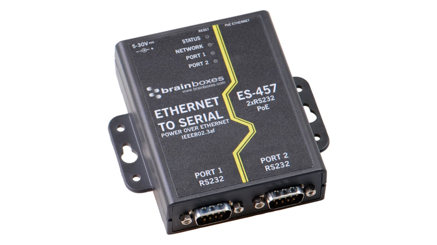 Brainboxes Serial Device Server, 1 Ethernet Port, 2 Serial Port, RS232 Interface, 1Mbit/s Baud Rate