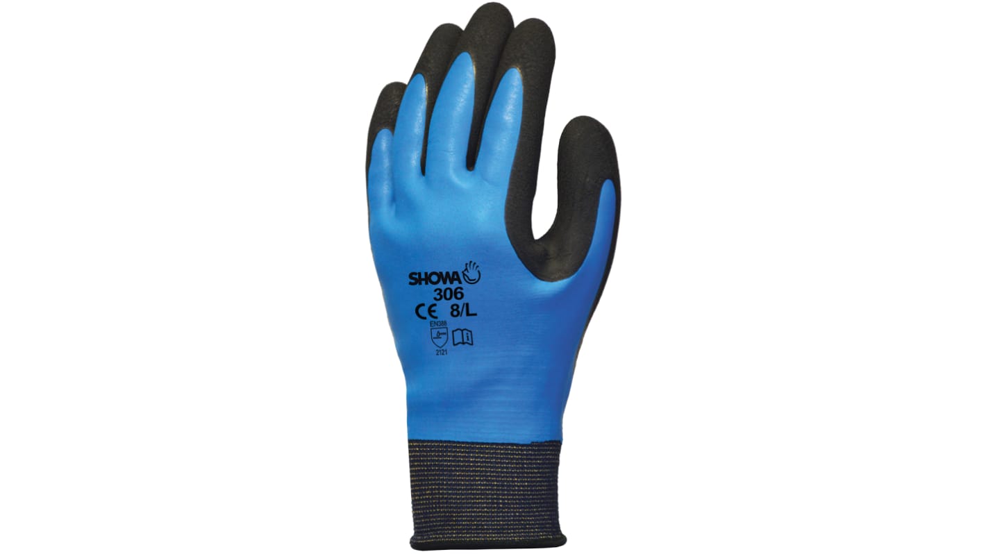 Showa Blue Nylon, Polyester General Purpose Work Gloves, Size 8, Latex Coating