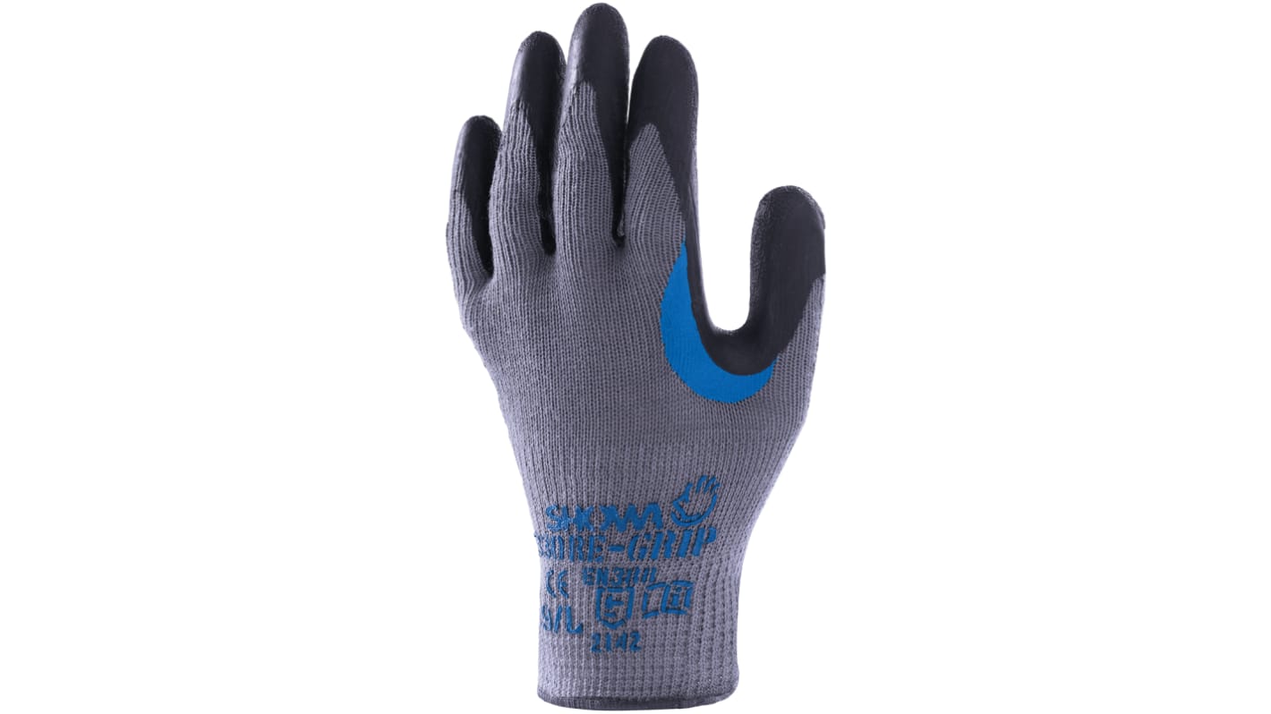 Showa Grey Polyester Cotton Fibre General Purpose Work Gloves, Size 9, Latex Coating