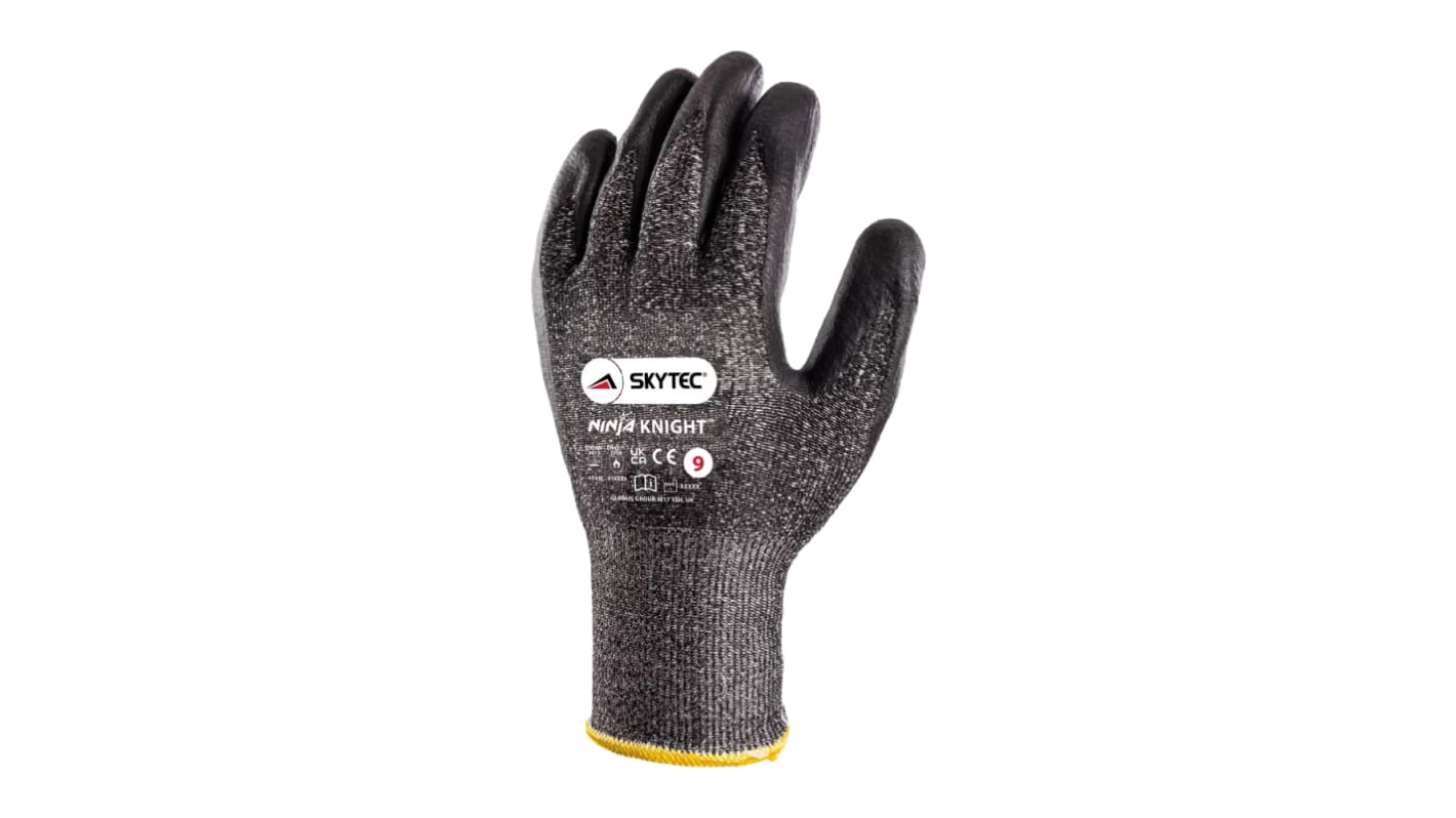 Skytec Black Glass Fibre, Polyethylene Cut Resistant Work Gloves, Size 9, Nitrile Coating