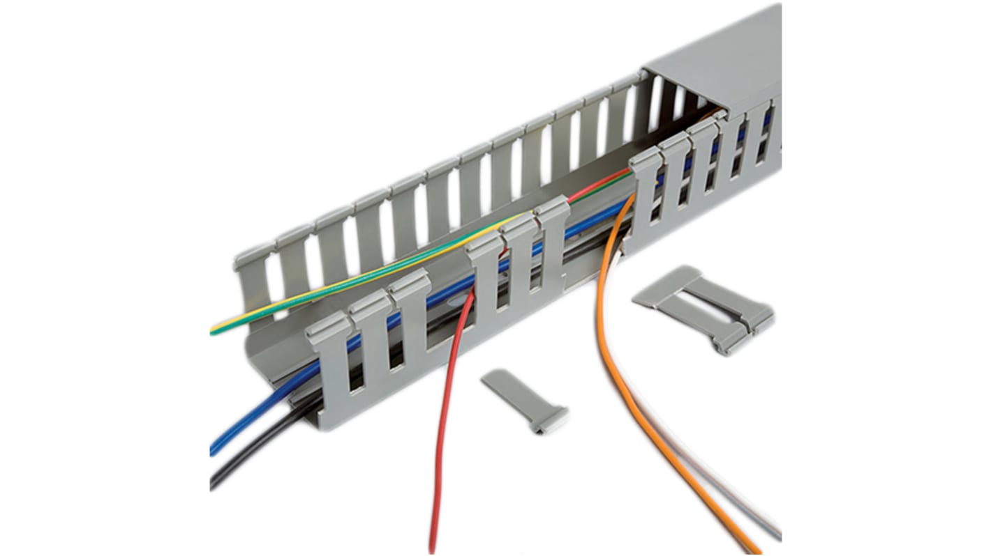 Betaduct Betaduct Metric Grey Slotted Panel Trunking - Open Slot, W25 mm x D40mm, L2m, PVC