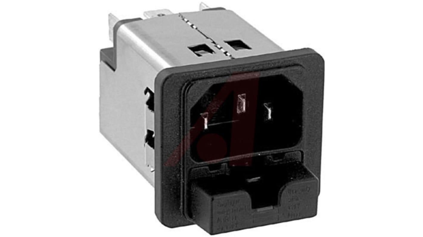 Schurter C14插头 IEC连接器, 卡入式安装, 250 V, 6A, 2个5 x 20mm保险丝