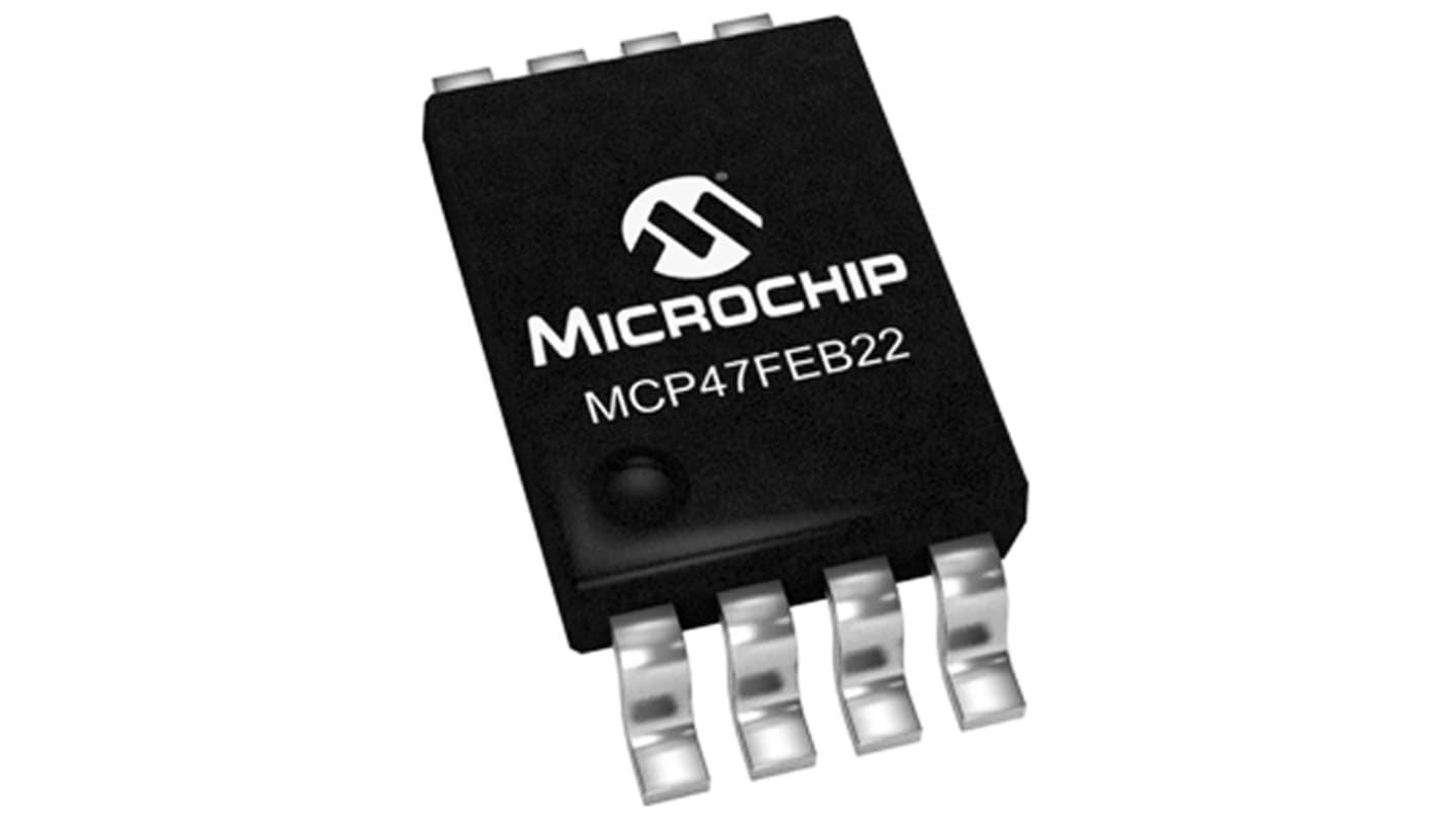 Microchip 12 位数模转换器, 双通道, TSSOP封装, 最长稳定6μs, 8引脚, 串行 （I2C）接口, 双极输出