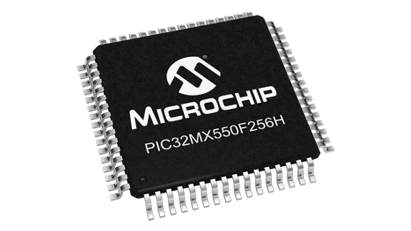 Microchip PIC32MX550F256H-I/PT, 32bit PIC Microcontroller, PIC32MX, 50MHz, 256 kB Flash, 64-Pin TQFP